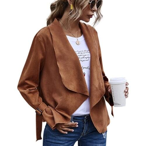 Fashion Solid Women Coat Casual Ladies Casual Autumn Outwear Coats Women Clothing Cardigan Large Lapel Suede Super Coat Slim Fit