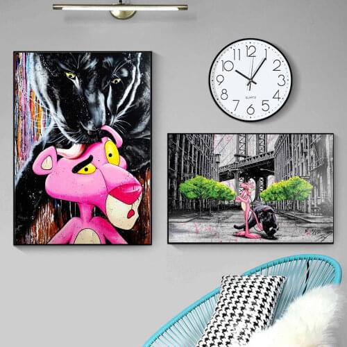 Disney Cartoon Anime Posters and Prints Graffiti Art Canvas Painting Wall Art Black and Pink Panther Pictures Home Decoration
