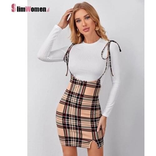 Women Summer 2021 Sleeveless Cute Plaid Print Spaghetti Srtap Sexy Dress Mini Elegant Female Fashion Pencil Chic Dresses Women