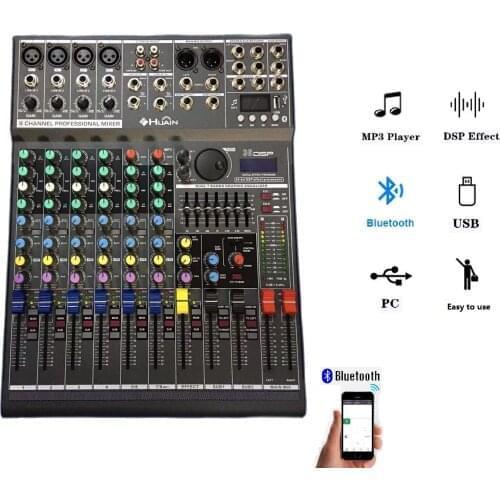 Professional Audio Mixer Mixing Console DJ Studio 48V Bluetooth 36DSP USB 8 Channel Dual 7Bands EQ 24Effect echo studio console