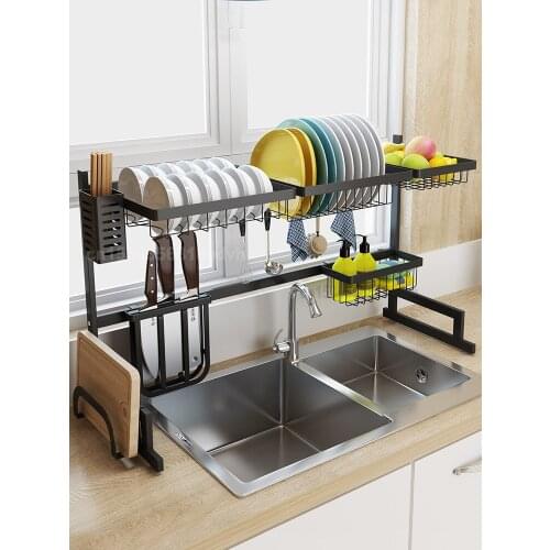 Sink Rack Stainless Steel Paint Kitchen Rack Sink Holder Bowl and Dish Drain Rack Storage of Multifunctional Kitchenware