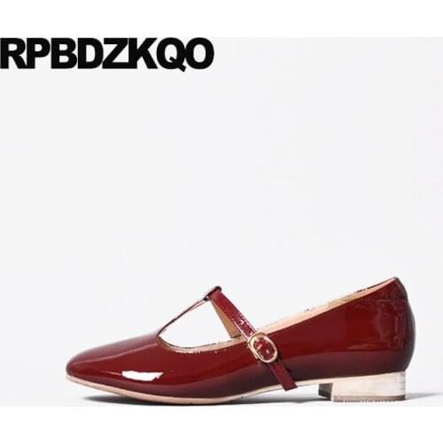 Retro Round Toe Shallow Patent Leather Red Wine 2017 Flats Beautiful Ladies Shoes Mary Jane Women Size 33 Japanese School Plain