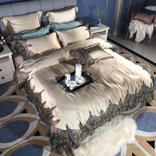 Luxury Louvre 4Pcs Tyrant Gold Silk Cotton Bedding Set Queen King Size Duvet Cover Bed Sheet Set Fitted Sheet