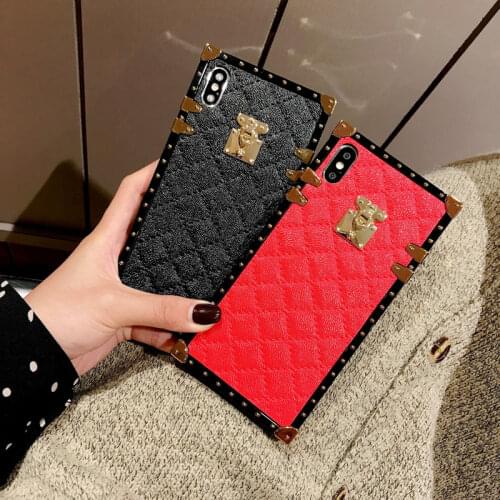 Luxury Square Leather Lattice Phone Case For iPhone 11Pro XS MAX XR 7 8Plus Cover for Samsung S20 Ultra S8 S9 S10 Lambskin Cases