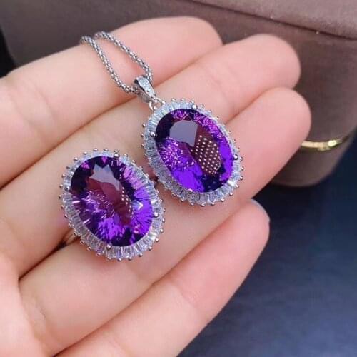 The Best Gift For your mother Anniversary Amethyst jewelry set Natural Real Amethyst 925 sterling silver 1pc pendant,1pc ring
