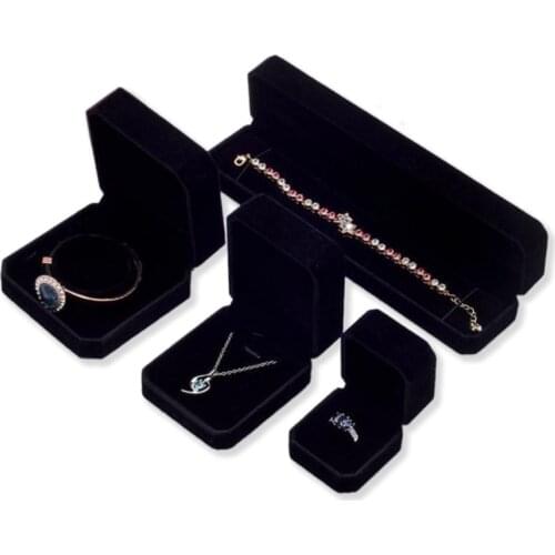 Black Velvet Jewelry Box Engagement Ring Necklace Bracelet Box Jewelry Display Storage Case For Wedding Valentines Day Gift