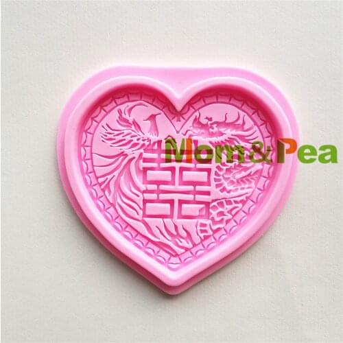 Mom&Pea MPA1779 Double Happiness Heart Shaped Silicone Mold Cake Decoration Fondant Cake 3D Mold Food Grade