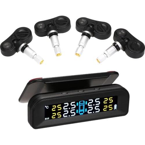 TPMS Tire Pressure Monitoring System Wireless Real-time Solar Energy Clear LCD Display 4 Internal Sensors Alarm Function