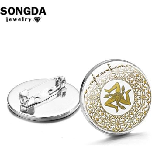 SONGDA Trinacria Sicily Badge Glass Cabochon Sicilia Brooches on Clothes Feature Sign Souvenir Italy Famous Island Tourism Gift