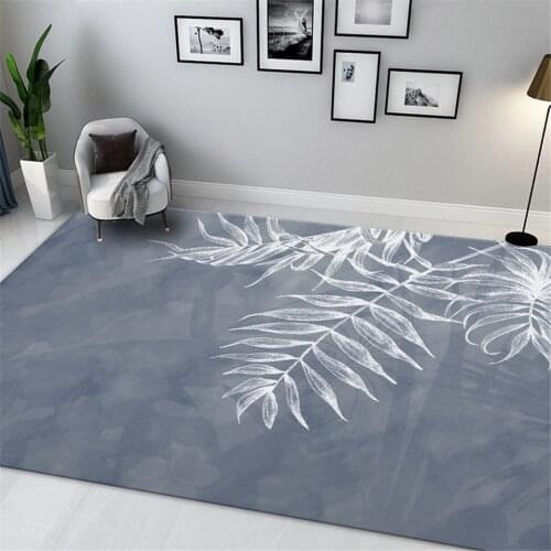 Modern Gray Carpet With White Leaves Washable Living Room Carpet Sofa Nordic Style Floor Mat Lounge Kitchen Mat Bedroom Carpet
