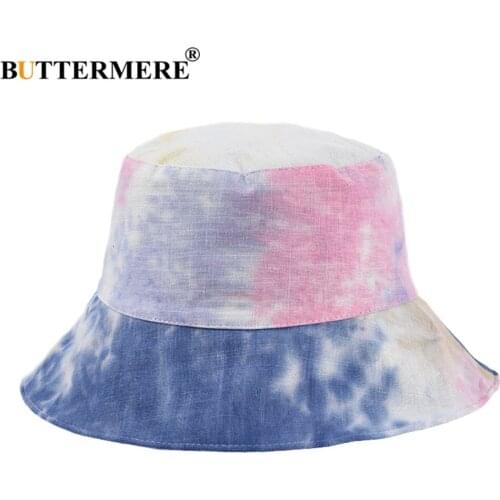 BUTTERMERE Tie Dye Bucket Hat Double-sided Reversible Spring Summer Women Fishing Hat Cap Vintage Wide Brim Ladies Floppy Cap