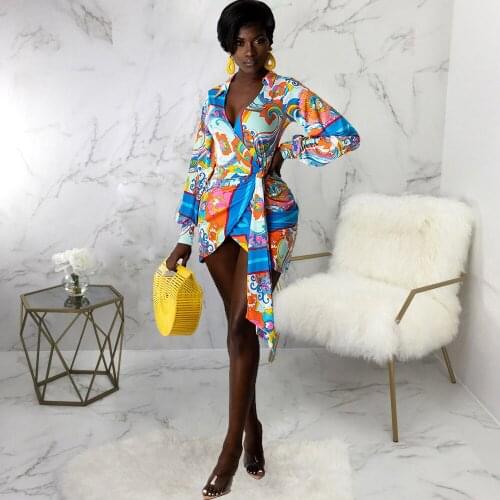 Floral Print Street Style Bodycon Mini Dress Women Deep V Neck Full Sleeve Wrap Dresses Early Autumn Mujer Body-shaping Robe