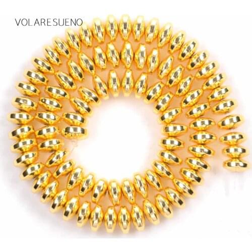 Gold Rondelle Hematite Stone Natural Loose Beads 15” Strand Pick 6x3mm Spacer Beads For Charm Bracelte Necklace Jewelry Making