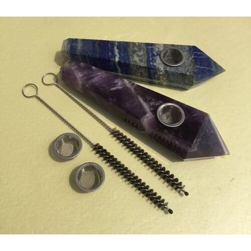 2pcs Natural Lapis Lazuli Wand Smoking Pipe Dream Amethyst Crystal Tobacco Tube Drop Shipping For Gifts