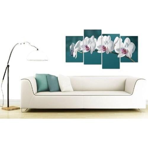 4 Panel Canvas Large Teal White Floral Orchids Canvas Wall Art Prints Pictures For Home Decor Drop shipping