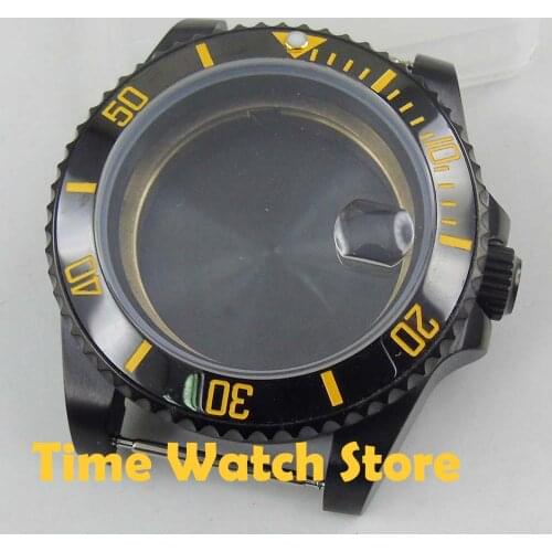 40mm PVD watch case sapphire glass black fit DG 2813 ETA 2836 Miyota 8215 movement ceramic bezel for SUB mens watch