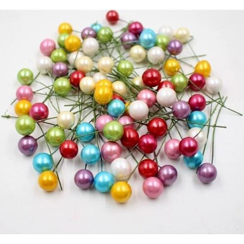 40pcs/lot mini plastic Artificial flower pearl stamens small berries cherry pearlescent wedding DIY gift boxes decorated wreaths