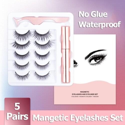 5 Pairs Magnetic False Eyelashes & Magnetic Liquid Eyeliner & Tweezer Multiple Styles Thick Eyelashes Set Eyelashes Wholesale