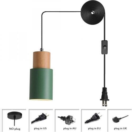 Aecbuy Vintage Style 1 Light Cylindrical Hanging Ceiling Lamp, Plug In Pendant Light with Metal Shade In Green Finish