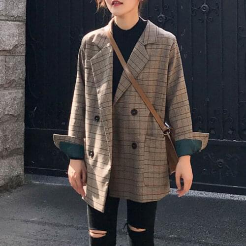 Blazer Jacket Plaid Plus size Suit Women Female Casual Coat 2019 Outerwear Spring Casacos FemininosOutwear Lady Clothing Korean