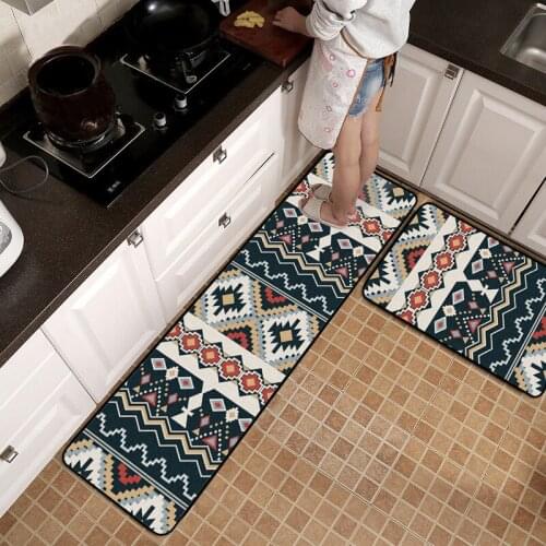 Bohemian Geometric Ethnic Style Black Kitchen Mat Combination Door Mat Bedroom Long Bedside Blanket
