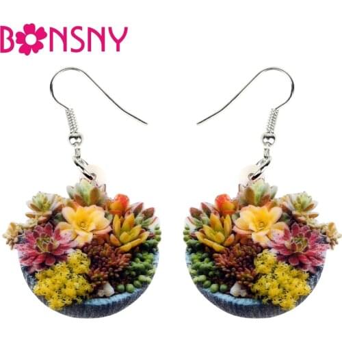 Bonsny Acrylic Lovely Succulent Plant Bonsai Earrings Drop Dangle New Fashion Natural Plant Jewelry For Women Girls Teens Gift