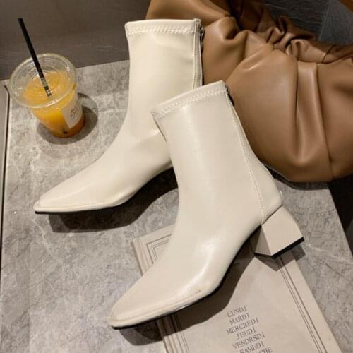 Designer Boots Women Shoes 2021 Autumn New Ankle Boots Female Square Toe Chunky High Heels Winter Shoes for Women Chelsea Boot