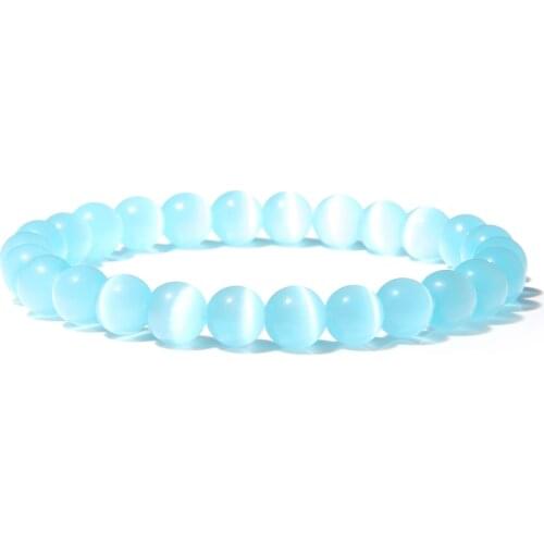 Fashion Women Bracelet Natural Cat Eye Stone Beads Bracelet Round 8mm Pink Quartz Crystal Beads Bracelet Jewelry for Female Gift