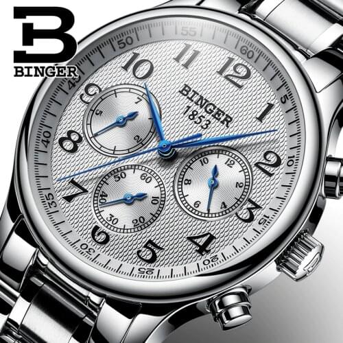 Switzerland BINGER Mens watch Automatic Mechanical Wristwatches Watch Men Luxury Brand Sapphire Japan Movement reloj hombre