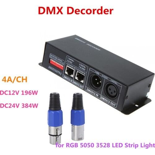 DC 12V-24V 4 Channel DMX Decoder LED Controller for RGB 5050 3528 LED Strip Light and RGB LED lighting Free Shipping Wholesale