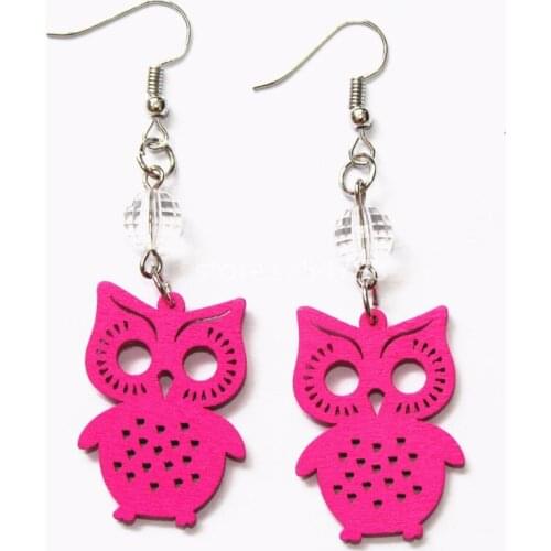 Wood Love Owl Earrings Women Drop Earrings Fashion Jewelry Eardrop Personality Hollow Hoop Earrings