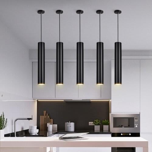 Led Hanging Lamp Long Kitchen Island Tube lamp Dining Room Shop Bar Decoration Cylinder Pipe Black Kitchen Lamp Pendant Light