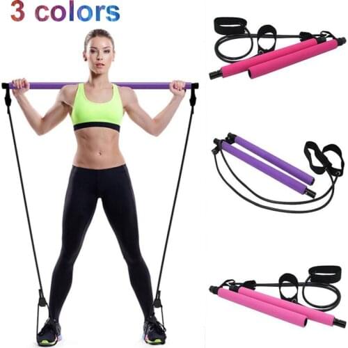 Pilates Fitness Bar Resistance Bands Yoga Exerciser Pull Rope Portable Gym Workout Pilates Bar Elastic Bands Fitness Equipment