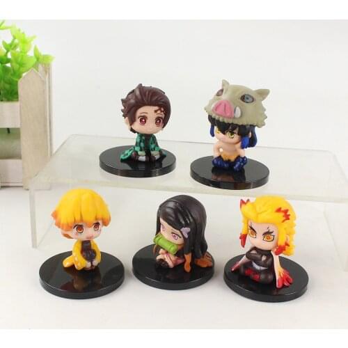 5pcs/set 4.5-5cm Demon Slayer Kimetsu no Yaiba Q Version Figure Toys Zenitsu Tanjirou Nezuko PVC Model Decoration Dolls