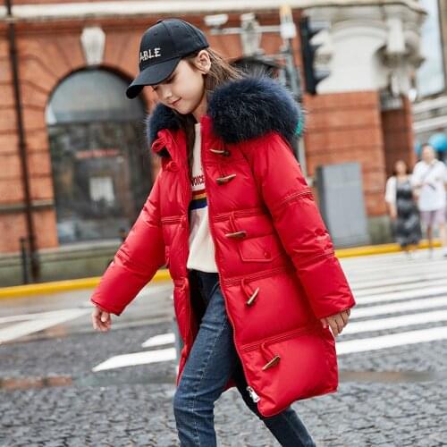 8 10 years Girls Quality 90% Duck Down Jackets -20 Russian Thicken Warm Big Fur Hoodie Winter Coat Teen Girl