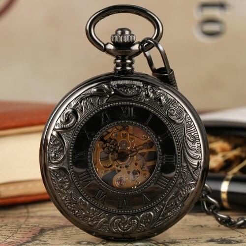 Retro Mechanical Pocket Watch Luxury Skeleton Gift Necklace Clock Pendant Watches Double Hunter Men Women Analog Accessory