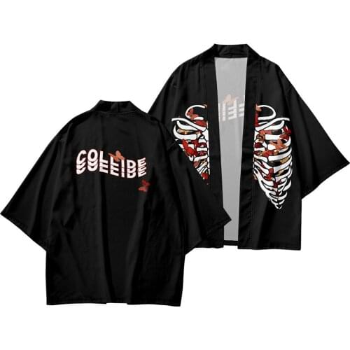2021 New Skeleton Frame Fashion Beach Japanese Kimono Kimetsu No Yaiba Robe Cardigan Men Shirts Yukata Haori Womens Clothing
