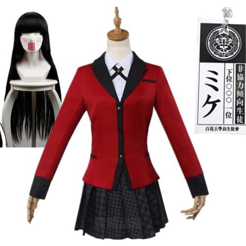 Kakegurui Jabami Yumeko Cosplay Costume Halloween Sayaka Compulsive Gambler Anime School Girl Pleated Skirt Uniform Full Set