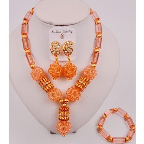 Pretty Peach Crystal Bead Costume Necklace African Nigerian Traditional Wedding Beads ZQ7-6