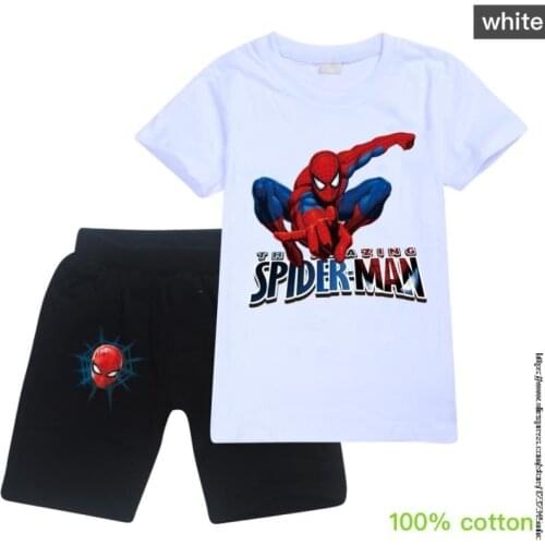 Summer Baby Boys Set 2Pcs Fashion Kids Girls Clothes Sportswear Children Outfit Toddler Cotton Disney SpiderMan T Shirts Cute