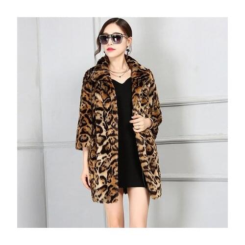 Leopard print Fashion Stand collar Faux Fur Coat N65