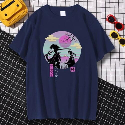 Samurai Chillhop Harajuku Prints Male Tops Cotton Summer T Shirt Crewneck Loose Tee Clothes Vintage Casual Tops Summer New 2020