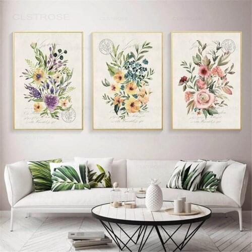 Flower Botanical Wall Art Canvas Painting Pink Floral Poster for Rustic Nordic Bedroom Living Room Dining Room Bathroom Decor
