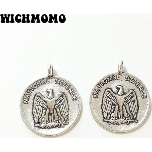 New 5pcs/lot 28MM Handmade Retro Plated Zinc Alloy Vintage Round Eagle Coin Charms pendants For DIY Jewelry Accessories