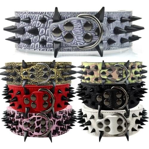 5cm Width Spike Studded Dog Collars PU Leather Pet Collar Round Spikes Studded Dog Collars for Small Medium Dogs 7 Colors 4 Size