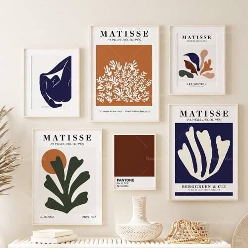 Matisse Prints, Set Of 6 Prints, Matisse Cutout Poster Set, Modern Mid Century Gallery Wall Set, Earth Tones, Terracotta Pantone