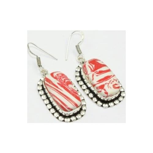 Rainbow Calsilica , 51 mm, Silver Overlay on Copper Earrings, E1851