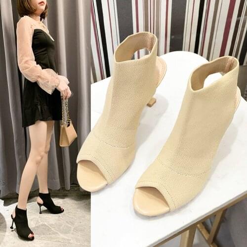 Open Toe Thin Heel High Heel Sandals Women 2021 Summer Shoes Women European Open Toe Knitted Elastic Mesh Ladies Shoes Women