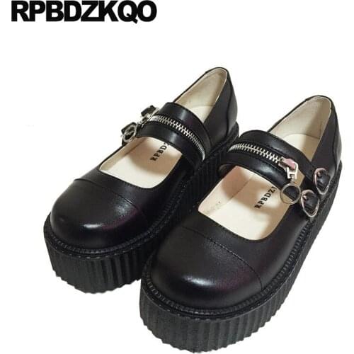 Medium Heels Size 33 Pumps Black Lolita Mary Jane Creepers Sweet Round Toe Harajuku Ladies Zipper Plus Platform Shoes Strap Cute