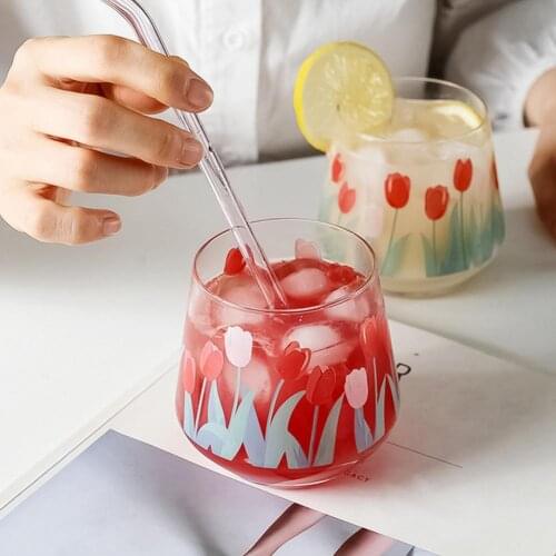 Vintage Tulip Glass Coffee Flower Tea Juices Milk Cola Beer Glass Cup Home Kitchen Office Heat Resistant Thickened Cup